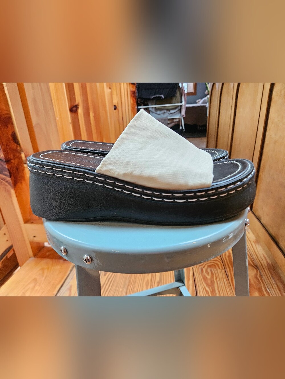 Chadwicks 90s Y2k Platform Slide Sandals in Black and Cream 10 Wide
